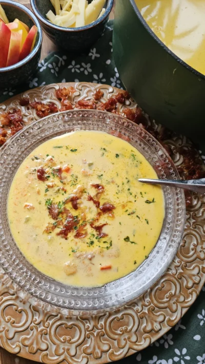 Italian Four-Cheese Vegetable Soup with Crispy Prosciutto