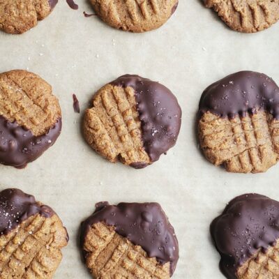 Chocolate Dipped Flourless Peanut Butter Cookies