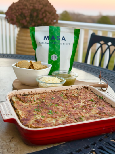 spinach & artichoke seafood enchilada casserole