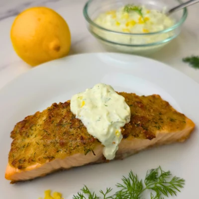 Almond Parmesan Crusted Salmon with Lemon and Dill