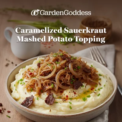 Creamy Mashed Potatoes with Caramelized Sauerkraut Topping