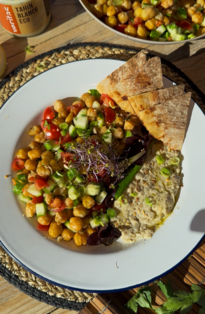Oven-Baked Baba Ganoush with Herby Salad & Crispy Chickpeas