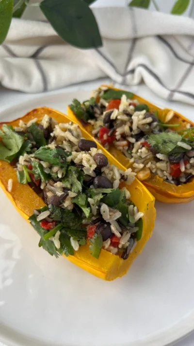 Wild Rice Black Bean Stuffed  Delicata Squash