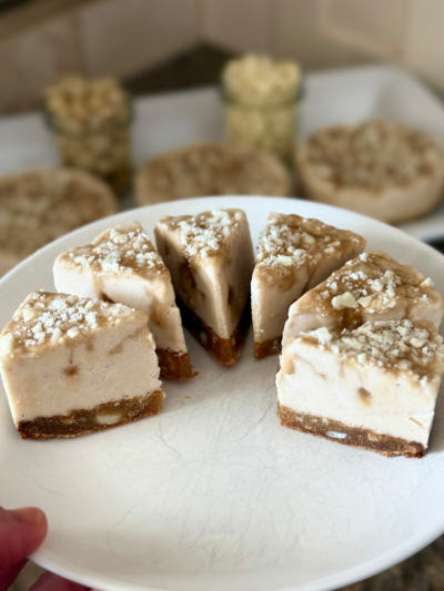 white chocolate macadamia nut protein cookie salted caramel ice cream cake