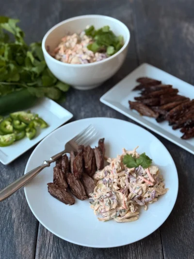Jalapeno Ranch Slaw with Marinated Skirt Steak