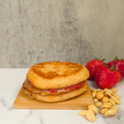 Keto Peanut Butter Cottage Cheese Pancake Sandwiches with PB & J