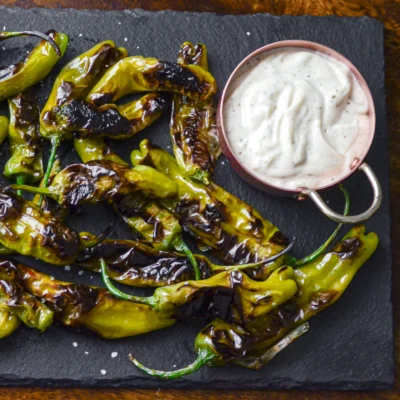 Blistered Shishito Peppers with Adobo Aioli