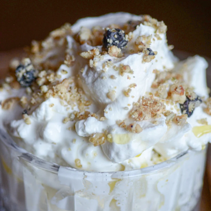 Lemon Olive Oil Ice Cream with Lemon Blueberry Crumble by cabincravings - FoodSocial