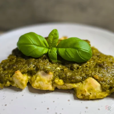 2-Ingredient Keto Pesto Chicken Bake