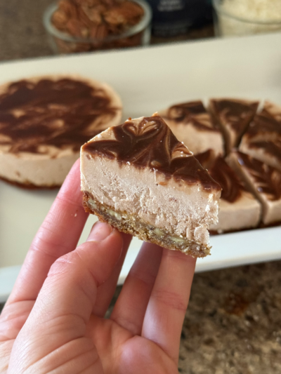 coconut & pecan protein cookie salted chocolate caramel ice cream cake