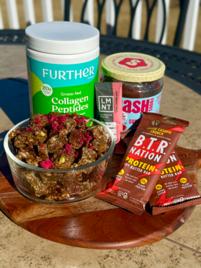 salted raspberry matcha latte protein keto granola