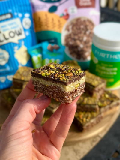 dubai chocolate brownie protein little crispies treats