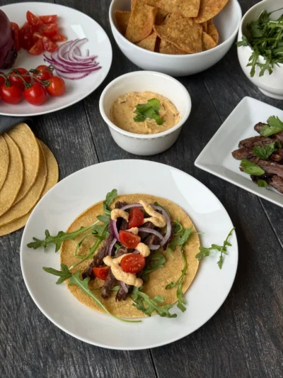 Steak Tacos with Caramelized Onion Queso