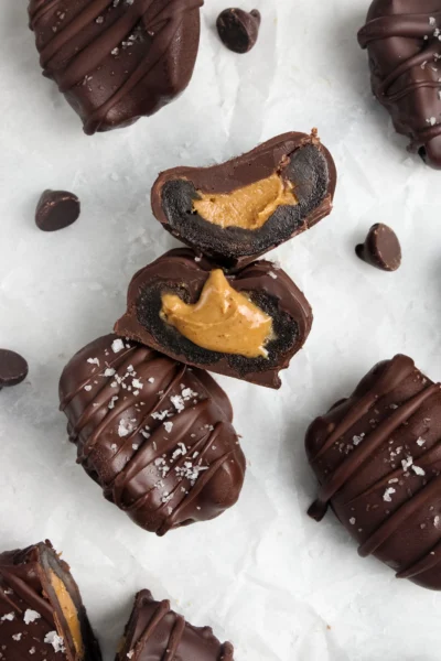 Chocolate Covered Stuffed Dates with Peanut Butter