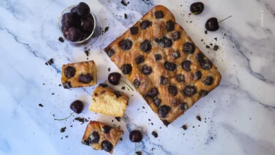 Chocolate Cherry Focaccia (Vegan)