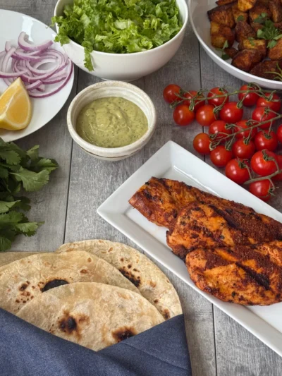 Grilled Chicken Shawarma with Cilantro Tahini Dressing