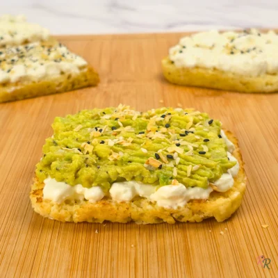 High Protein Smashed Avocado Cottage Cheese Toast on Keto Cottage Cheese Mug Bread