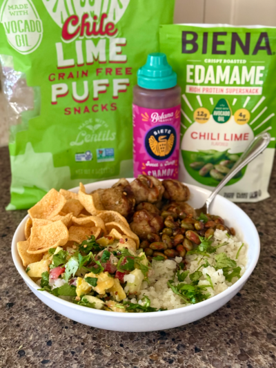 chili lime chicken meatball burrito bowls