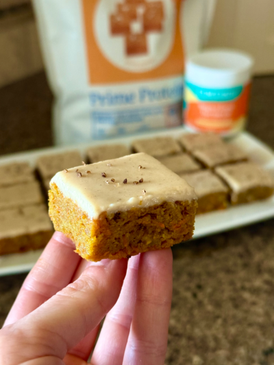 salted caramel protein carrot cake bars
