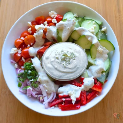 Mediterranean Salad with Whipped Walnut Feta Cottage Cheese Dressing – High Protein Low Carb