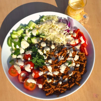 Taco Ground Beef Salad with Cilantro-Lime Cottage Cheese Dressing