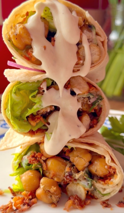 Crispy tempeh & chickpea caesar wrap