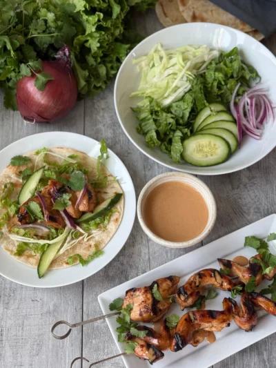 Bang Bang Chicken Skewer Wraps