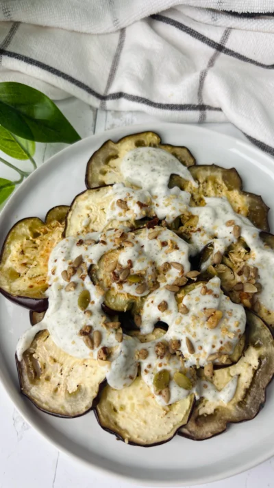 Roasted Eggplant with Garden Ranch Yogurt Sauce