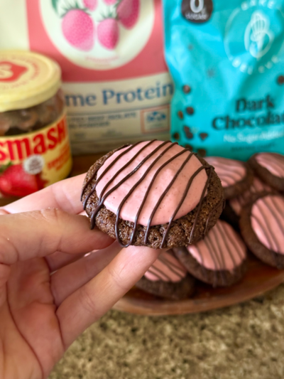 chocolate covered strawberry protein cookies