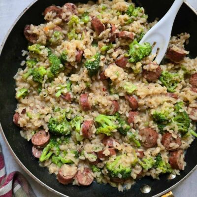 One Pan Chicken Sausage and Risotto Skillet