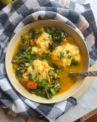 Veggie Drop Dumplin’ Soup with Kale