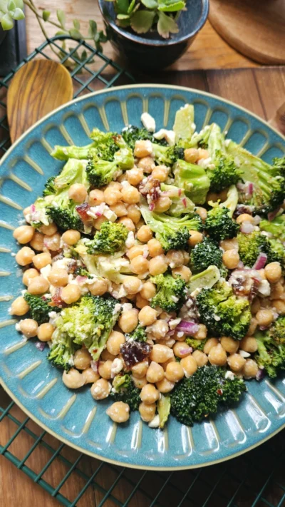 Broccoli & Chickpea Salad with Dates, Feta & Sweet Dijon ACV Dressing