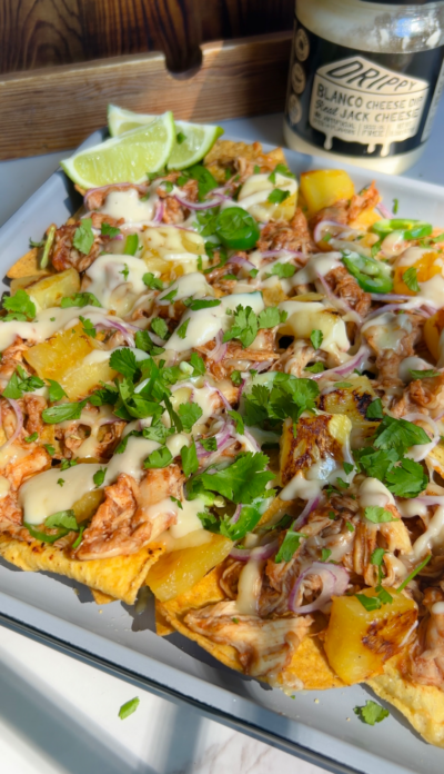 Grilled Pineapple + BBQ Chicken Nachos