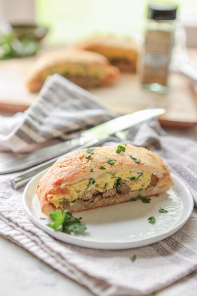 High-Protein and Gluten-Free Egg and Sausage Breakfast Calzone