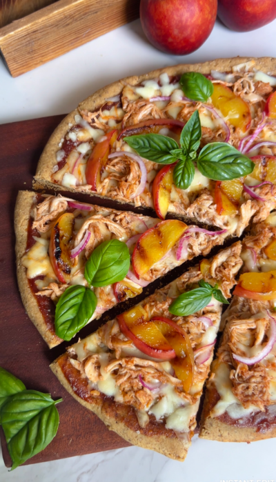 Caramelized Peach + BBQ Chicken Pizza