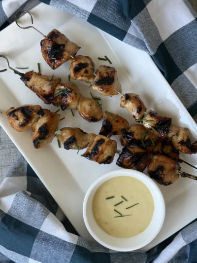 Marinated Chicken Skewers with Honey Mustard Aioli