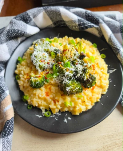 Creamy Boursin Risotto with Roasted Broccoli