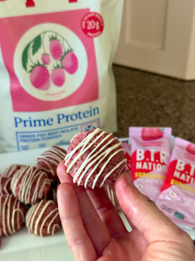strawberry shortcake “fried” protein ice-cream bites