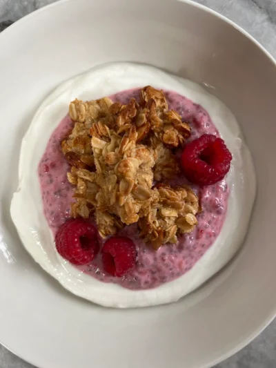 Almond Croissant Granola with Raspberry Chia Pudding