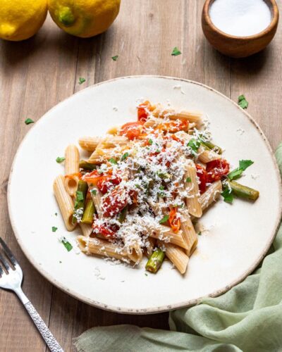 Pasta with Roasted Tomatoes and Asparagus (Gluten-Free)