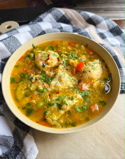 Spring Veggie Drop Dumplin’ Soup