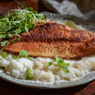 Pan-Seared Catfish over Cheesy Jalapeño Grits