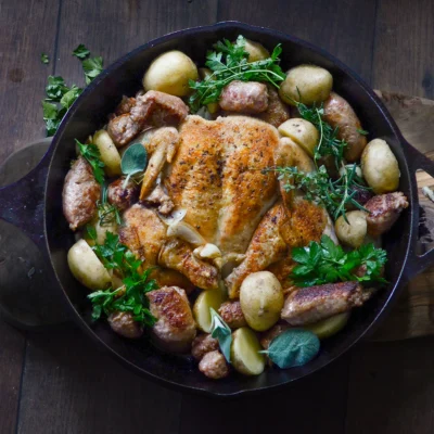 Spatchcock Chicken, Sausage and Potatoes