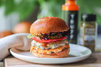 Bistro-Burgers with Swiss, Caramelized Onion, and Spicy Truffle Mayo