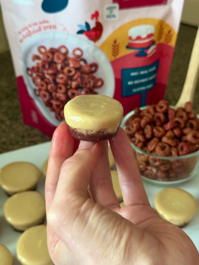 red velvet protein cheesecake bites