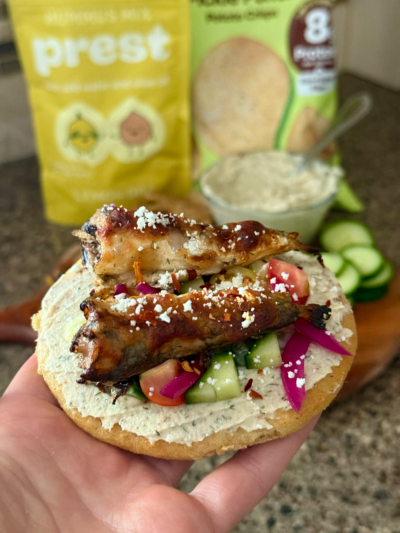 hummus crusted sardine flatbread