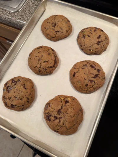 Tahini Pistachio Dark Chocolate Chunk Cookies