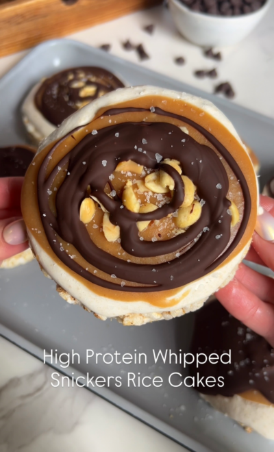 High protein whipped snickers rice cakes