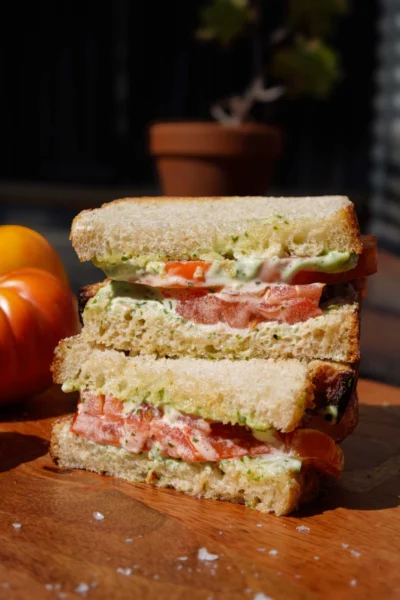 Summer Sandwich with Tomatoes and Basil Mayo