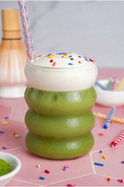 Birthday Cake Iced Matcha Latte